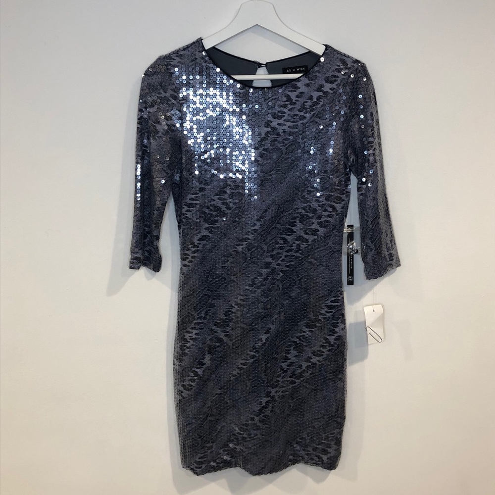 SEQUIN BLUE LEOPARD DRESS - NWT!